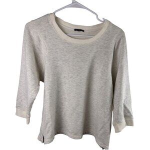 Theory Womens Off-White Lightweight 3/4 Sleeve Pullover Top With Side Zipper Det